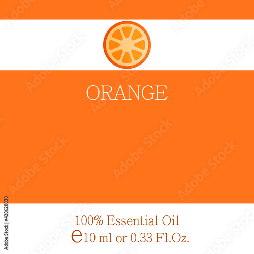 Orange. Essential oil label design. Cosmetics packaging template. Vector image on the theme of aromatherapy.
