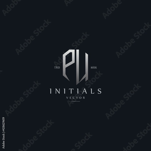 classy PU vintage metal monogram logo. elegant silver initials icon premium vector design template