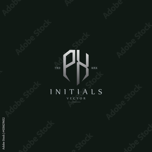 classy PX vintage metal monogram logo. elegant silver initials icon premium vector design template