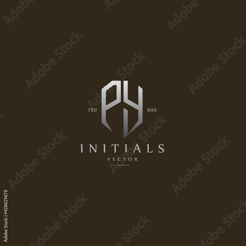 classy PY vintage metal monogram logo. elegant silver initials icon premium vector design template