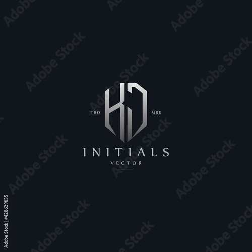 classy KJ vintage metal monogram logo. elegant silver initials icon premium vector design template