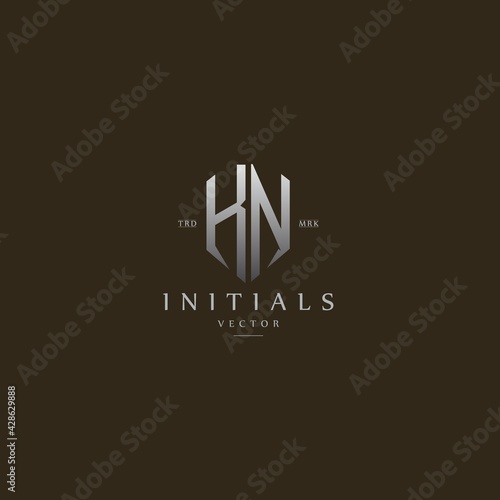 classy KN vintage metal monogram logo. elegant silver initials icon premium vector design template