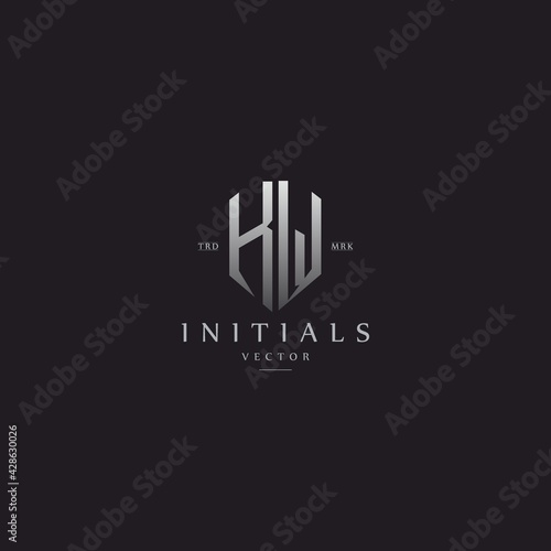 classy KW vintage metal monogram logo. elegant silver initials icon premium vector design template