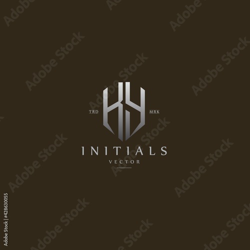 classy KY vintage metal monogram logo. elegant silver initials icon premium vector design template