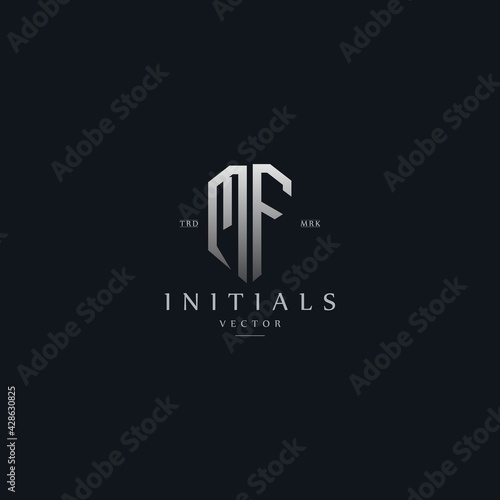 classy MF vintage metal monogram logo. elegant silver initials icon premium vector design template