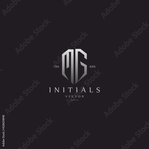 classy MG vintage metal monogram logo. elegant silver initials icon premium vector design template