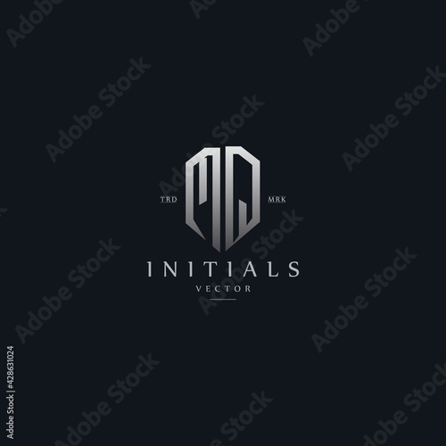 classy MQ vintage metal monogram logo. elegant silver initials icon premium vector design template