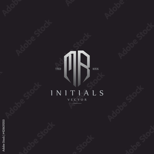 classy MR vintage metal monogram logo. elegant silver initials icon premium vector design template