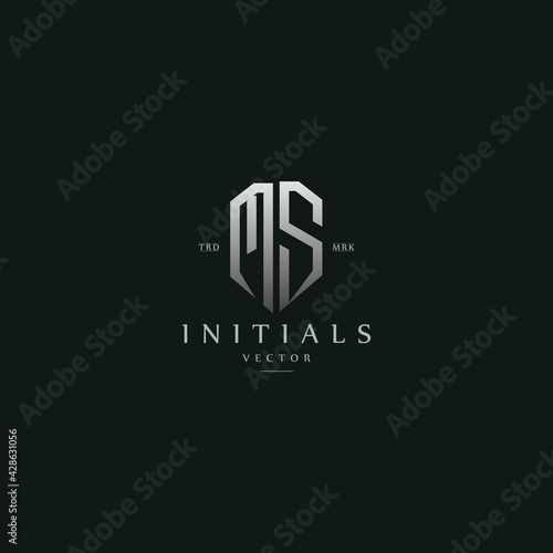 classy MS vintage metal monogram logo. elegant silver initials icon premium vector design template