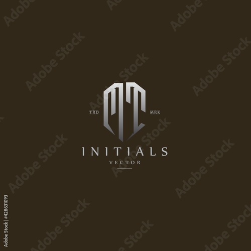 classy MT vintage metal monogram logo. elegant silver initials icon premium vector design template