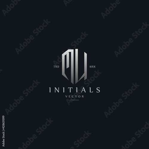 classy MU vintage metal monogram logo. elegant silver initials icon premium vector design template
