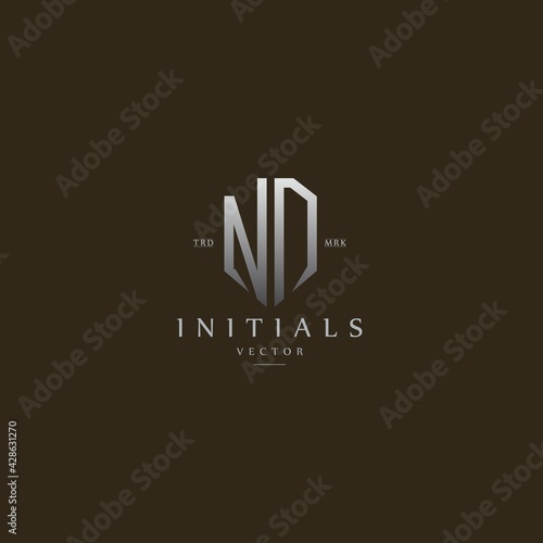 classy ND vintage metal monogram logo. elegant silver initials icon premium vector design template