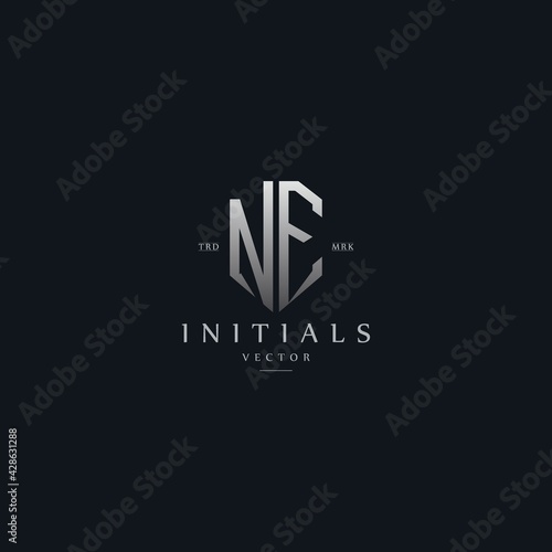 classy NE vintage metal monogram logo. elegant silver initials icon premium vector design template