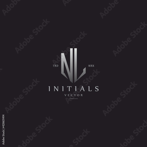 classy NL vintage metal monogram logo. elegant silver initials icon premium vector design template