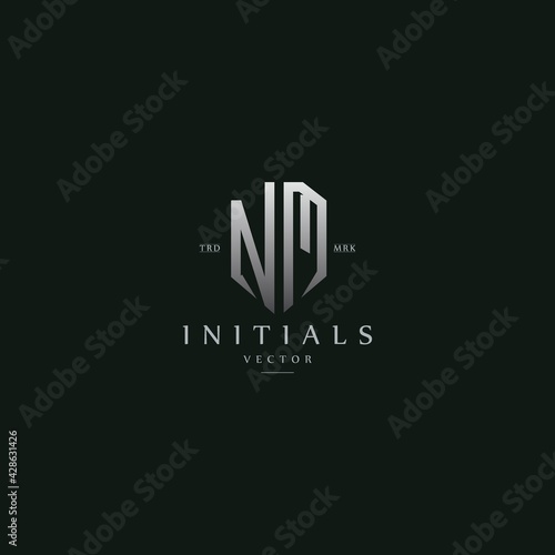 classy NM vintage metal monogram logo. elegant silver initials icon premium vector design template