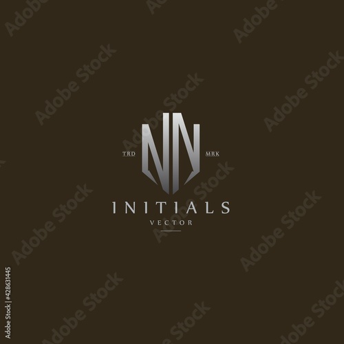 classy NN vintage metal monogram logo. elegant silver initials icon premium vector design template