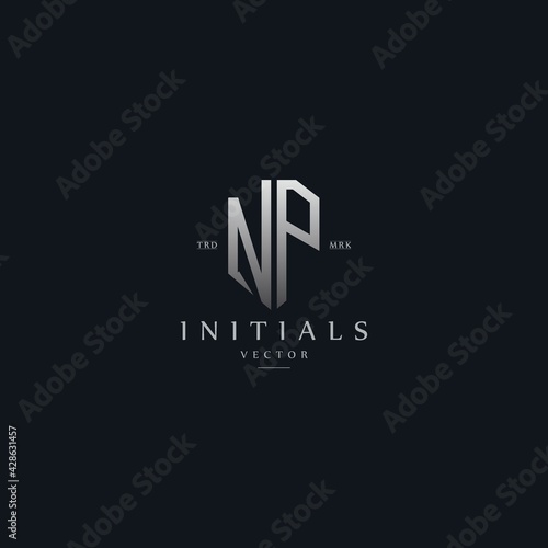 classy NP vintage metal monogram logo. elegant silver initials icon premium vector design template