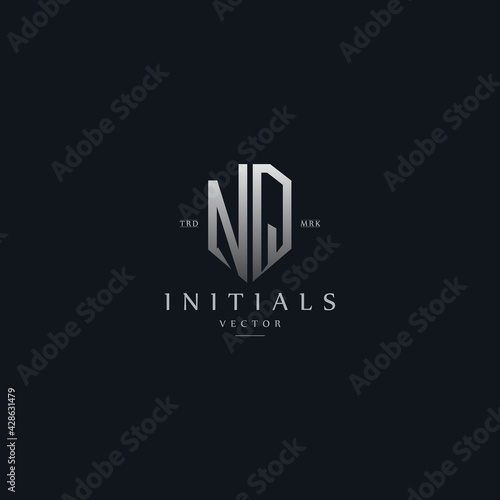 classy NQ vintage metal monogram logo. elegant silver initials icon premium vector design template