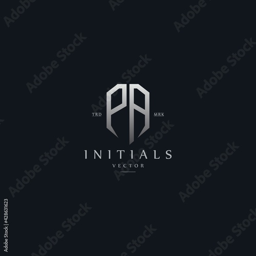 classy PA vintage metal monogram logo. elegant silver initials icon premium vector design template