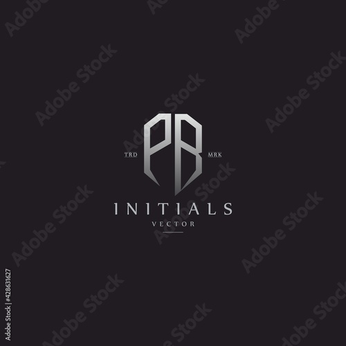 classy PB vintage metal monogram logo. elegant silver initials icon premium vector design template