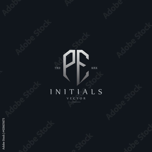 classy PE vintage metal monogram logo. elegant silver initials icon premium vector design template