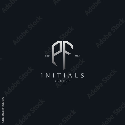 classy PF vintage metal monogram logo. elegant silver initials icon premium vector design template