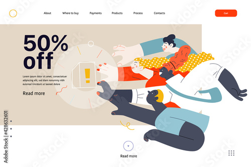 Discounts, sale, promotion, web template. Flat vector