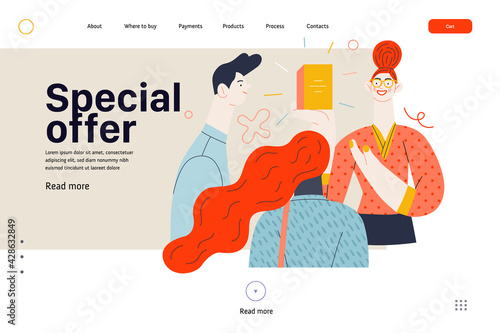 Discounts, sale, promotion, web template. Flat vector