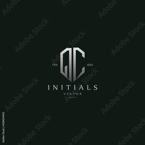 classy QC vintage metal monogram logo. elegant silver initials icon premium vector design template