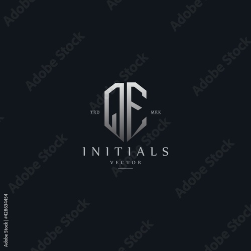classy QE vintage metal monogram logo. elegant silver initials icon premium vector design template