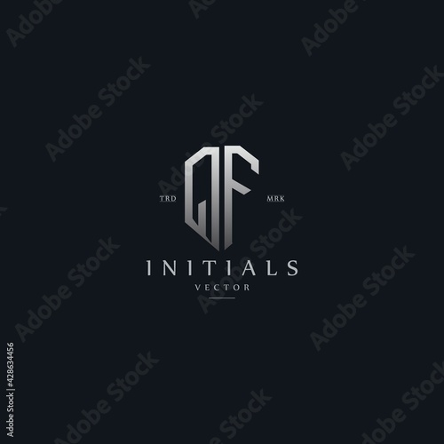 classy QF vintage metal monogram logo. elegant silver initials icon premium vector design template