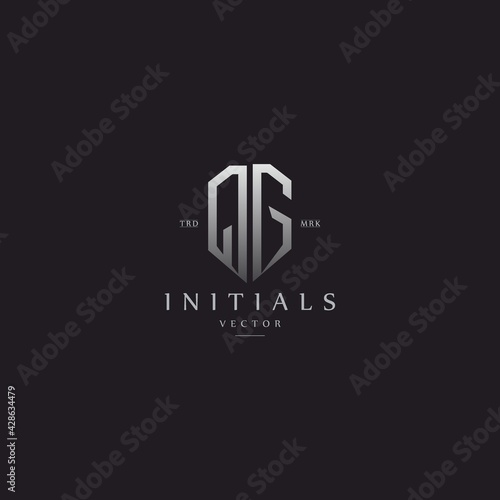 classy QG vintage metal monogram logo. elegant silver initials icon premium vector design template