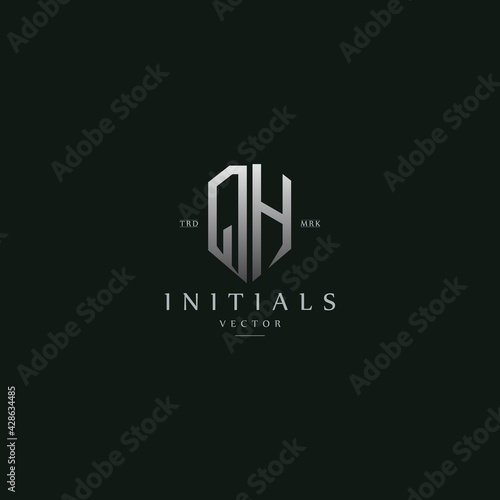 classy QH vintage metal monogram logo. elegant silver initials icon premium vector design template