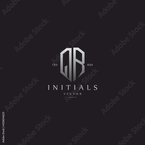 classy QR vintage metal monogram logo. elegant silver initials icon premium vector design template