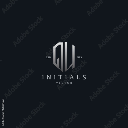classy QU vintage metal monogram logo. elegant silver initials icon premium vector design template