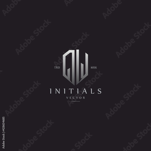 classy QW vintage metal monogram logo. elegant silver initials icon premium vector design template
