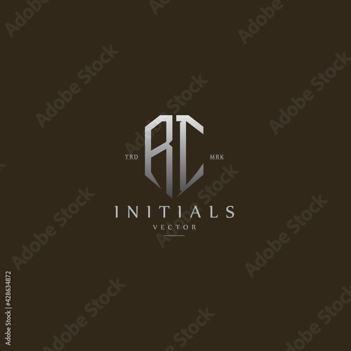 classy RI vintage metal monogram logo. elegant silver initials icon premium vector design template
