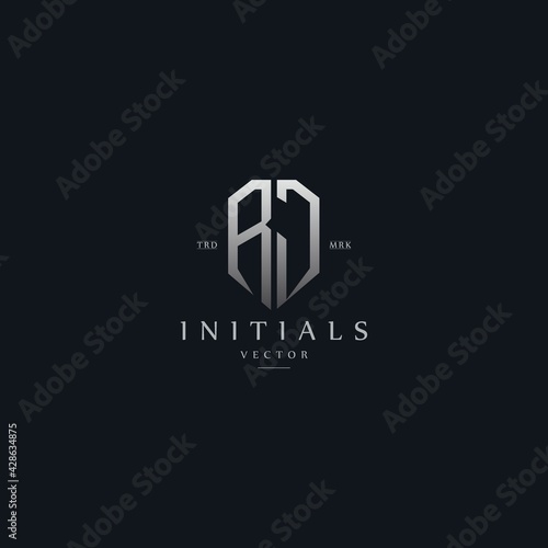 classy RJ vintage metal monogram logo. elegant silver initials icon premium vector design template