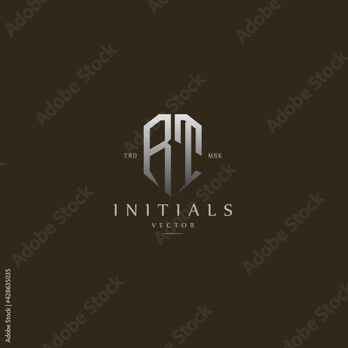 classy RT vintage metal monogram logo. elegant silver initials icon premium vector design template