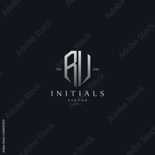 classy RV vintage metal monogram logo. elegant silver initials icon premium vector design template
