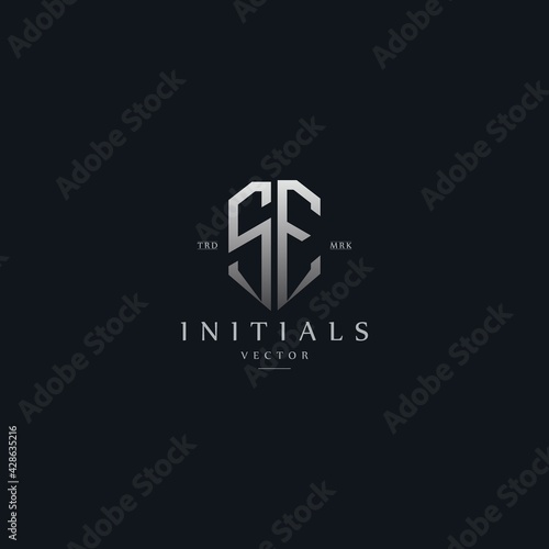 classy SE vintage metal monogram logo. elegant silver initials icon premium vector design template