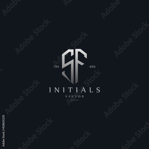 classy SF vintage metal monogram logo. elegant silver initials icon premium vector design template