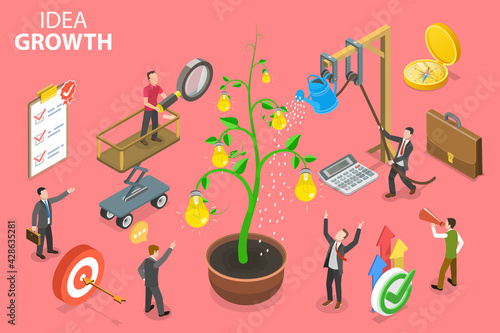 3D Isometric Flat Vector Conceptual Illustration of Idea Growth.