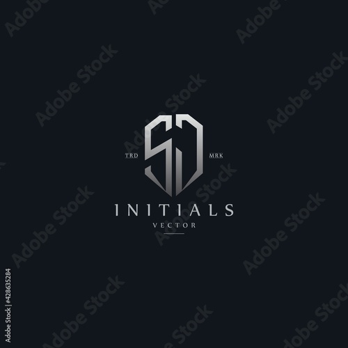 classy SJ vintage metal monogram logo. elegant silver initials icon premium vector design template