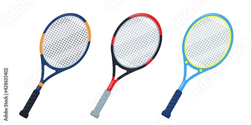 Set of Tennis rackets icons. Sport equipment.