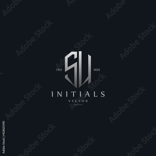 classy SU vintage metal monogram logo. elegant silver initials icon premium vector design template