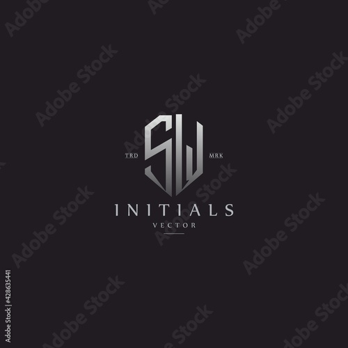 classy SW vintage metal monogram logo. elegant silver initials icon premium vector design template