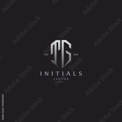 classy TG vintage metal monogram logo. elegant silver initials icon premium vector design template