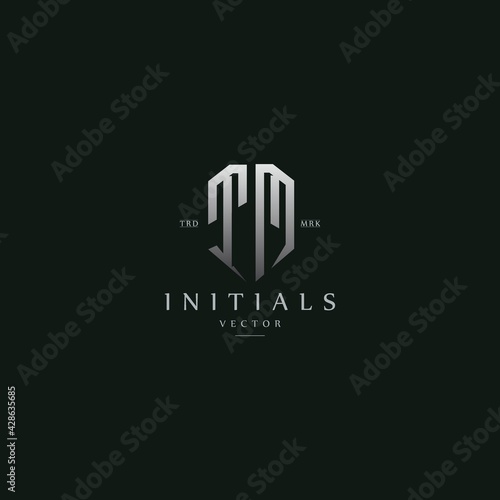 classy TM vintage metal monogram logo. elegant silver initials icon premium vector design template