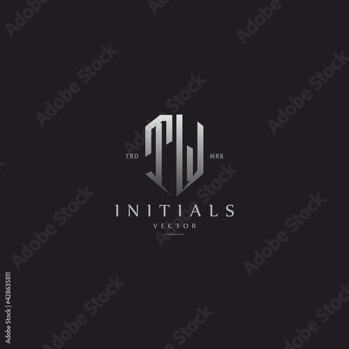 classy TW vintage metal monogram logo. elegant silver initials icon premium vector design template